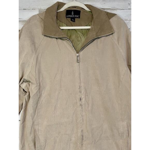 London Fog Mens Lightweight Jacket Tan Lg w/ Removable Hood & Drawstring Waist - Picture 2 of 10